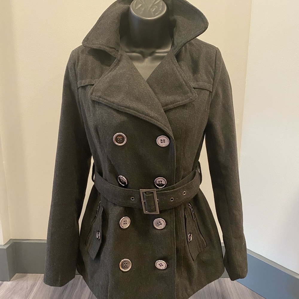 BONGO Black Double-Breasted Belted Coat
